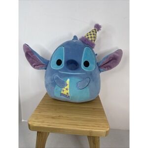 Squishmallows Disney Birthday Stitch 8" Inch Wearing Yellow Party Hat EUC